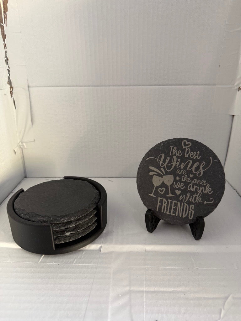 4x4 Custom Engraved Square & Round Slate Coasters with Holder