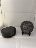 4x4 Custom Engraved Square & Round Slate Coasters with Holder