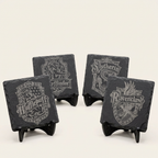 4x4 Custom Engraved Square & Round Slate Coasters with Holder