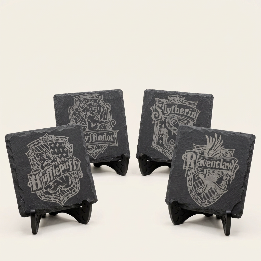 4x4 Custom Engraved Square & Round Slate Coasters with Holder