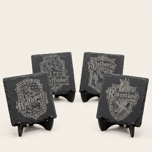 4x4 Custom Engraved Square & Round Slate Coasters with Holder