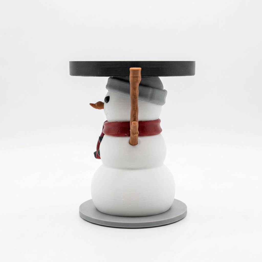 Snowman candle holder side view on a white background