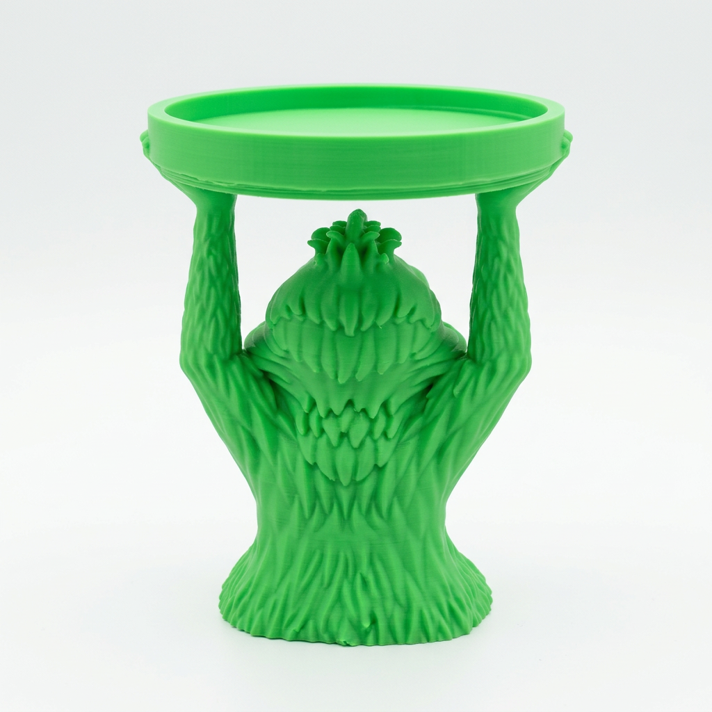 Green Grumpy Guy candle holder rear view on a white background