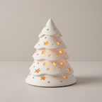 White Christmas tree with illuminated stars, third view