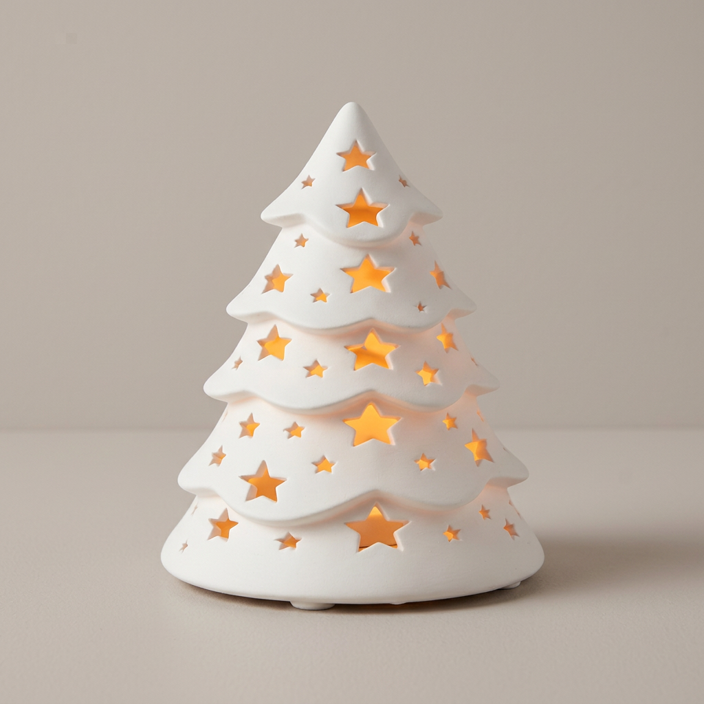 Christmas tree with warm glowing stars, alternate view