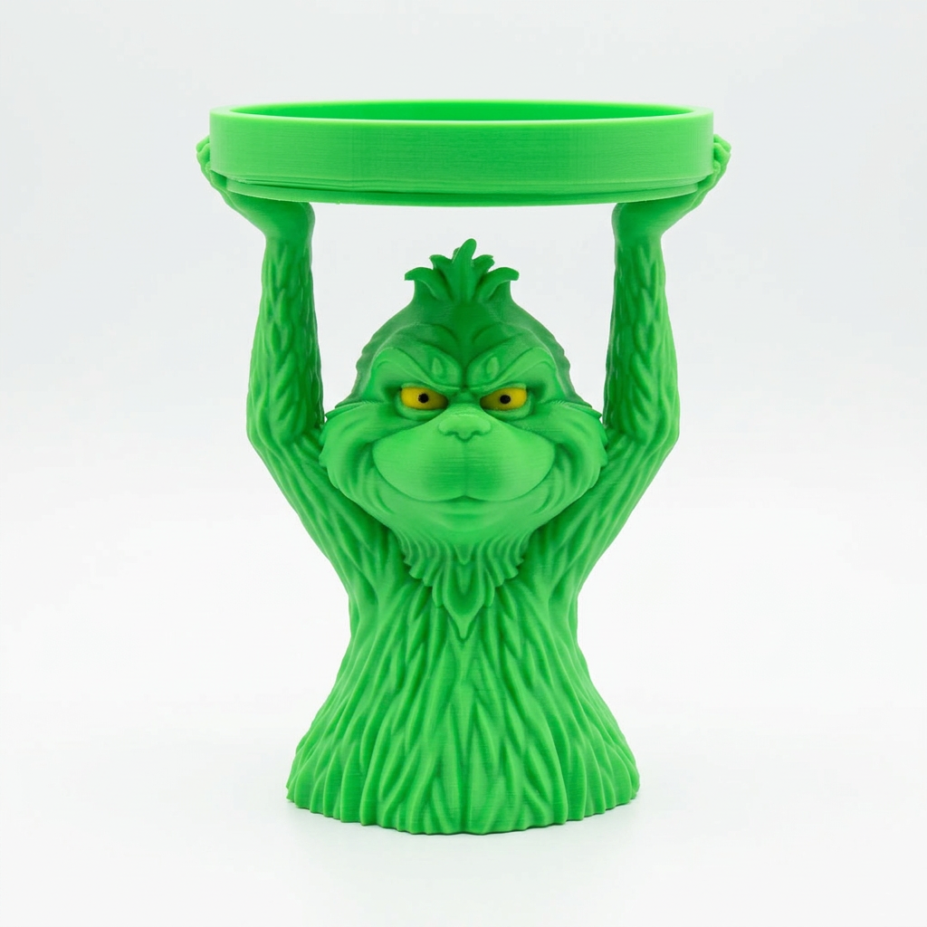 Green Grumpy Guy candle holder front view on a white background