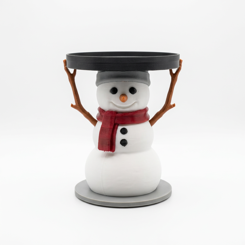 Snowman candle holder front view on a white background