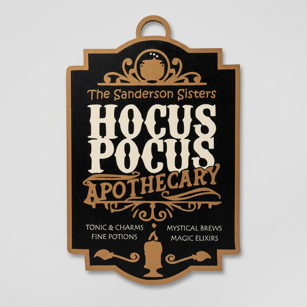 Hocus Pocus door hanger plaque front view on a neutral background