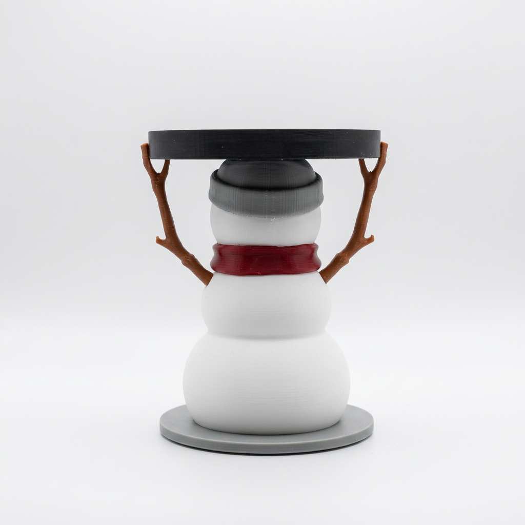 Snowman candle holder rear view on a white background